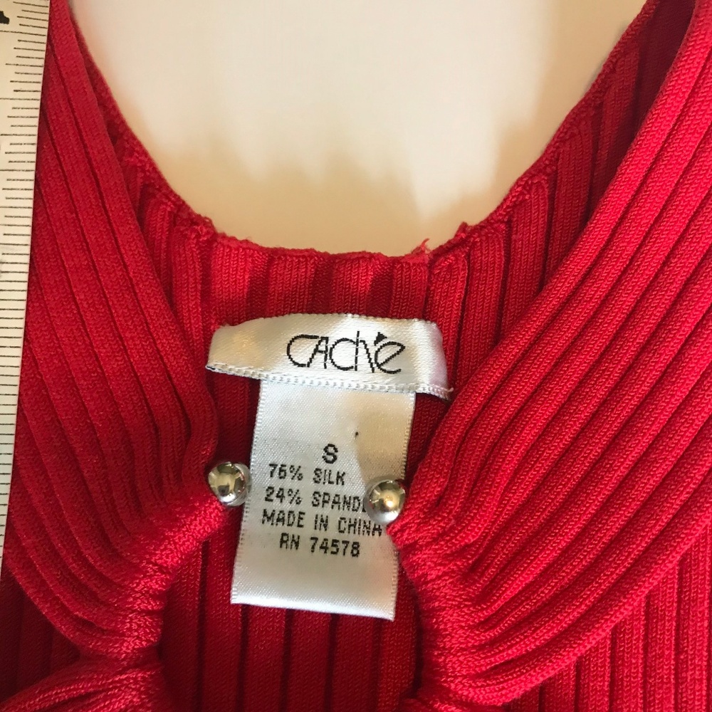 Cache Red Ribbed Knit Silk Blend Sleeveless Tank S - Picture 4 of 4